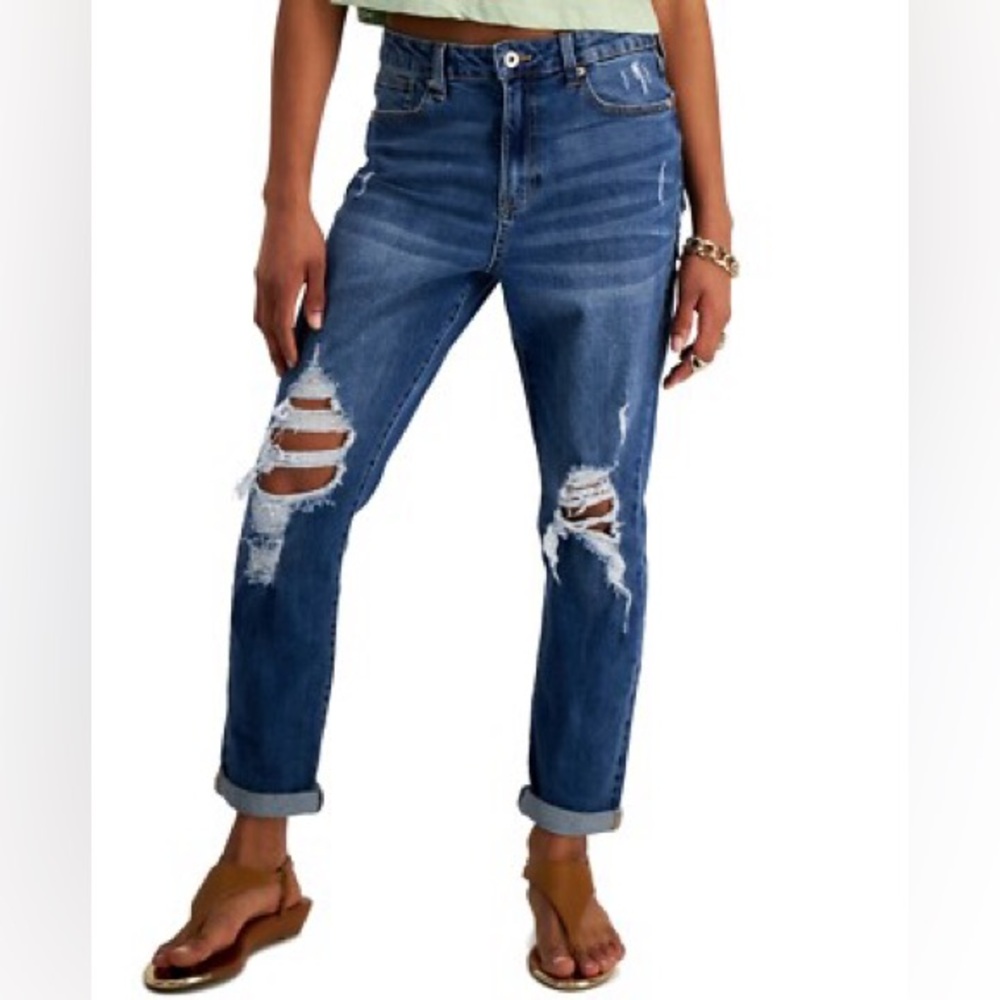 Celebrity Pink High-Rise Distressed Mom Jean nwt
